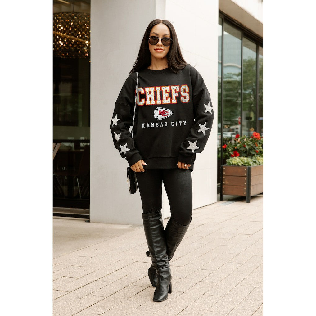 Kansas City Chiefs Gameday Couture Women's Velocity Relaxed Rhinestone Pullover Sweatshirt - Black - NFL
