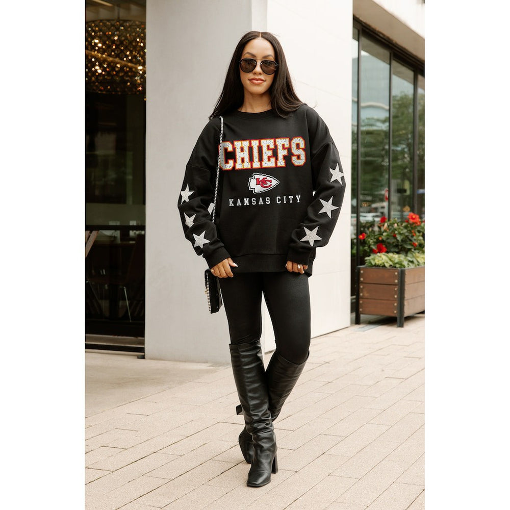 Kansas City Chiefs Gameday Couture Women's Velocity Relaxed Rhinestone Pullover Sweatshirt - Black - NFL
