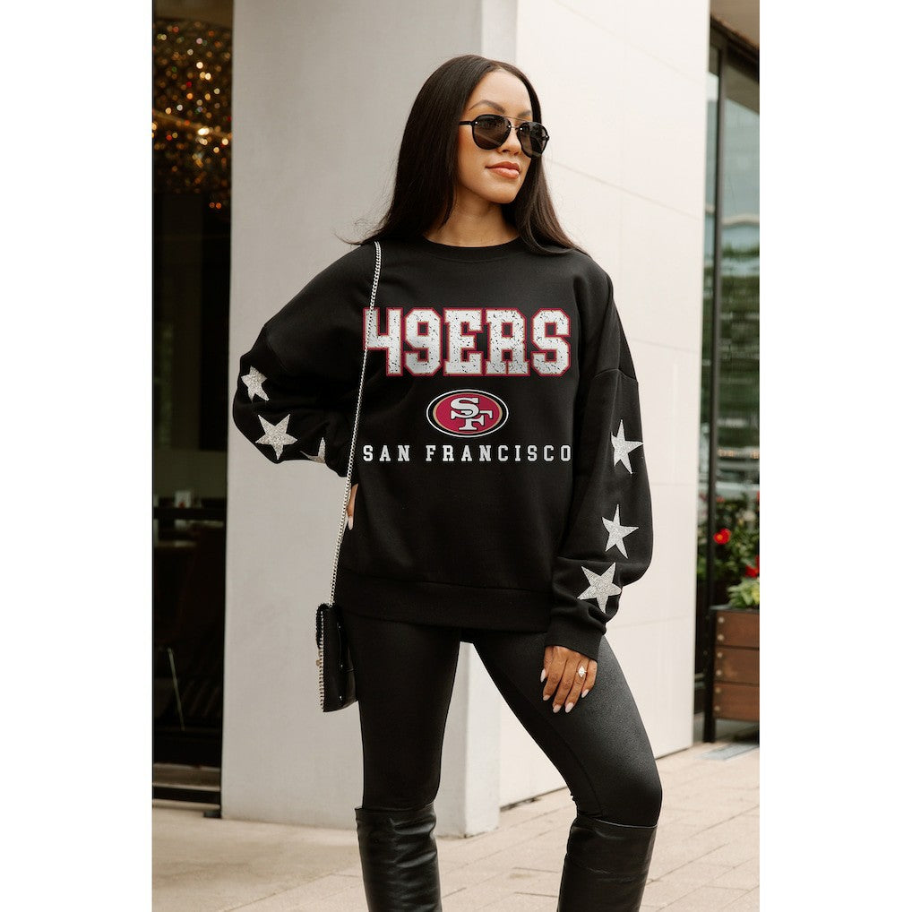 San Francisco 49ers Gameday Couture Women's Velocity Relaxed Rhinestone Pullover Sweatshirt - Black - NFL