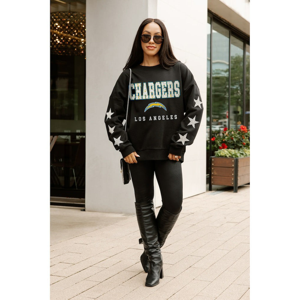 Los Angeles Chargers Gameday Couture Women's Velocity Relaxed Rhinestone Pullover Sweatshirt - Black - NFL