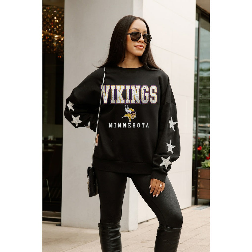 Minnesota Vikings Gameday Couture Women's Velocity Relaxed Rhinestone Pullover Sweatshirt - Black - NFL