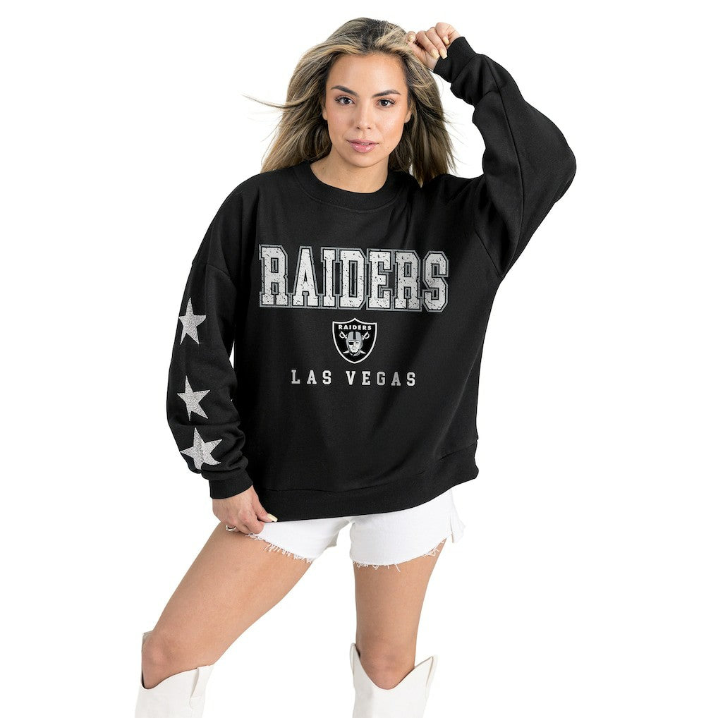 Las Vegas Raiders Gameday Couture Women's Velocity Relaxed Rhinestone Pullover Sweatshirt - Black - NFL