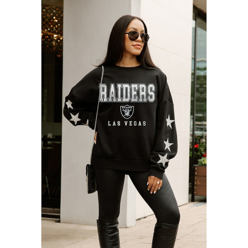 Las Vegas Raiders Gameday Couture Women's Velocity Relaxed Rhinestone Pullover Sweatshirt - Black - NFL
