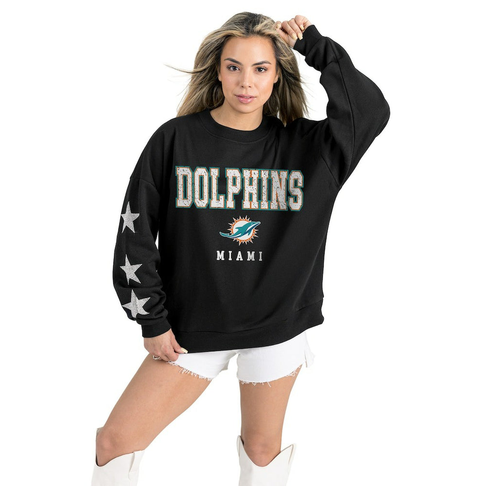 Miami Dolphins Gameday Couture Women's Velocity Relaxed Rhinestone Pullover Sweatshirt - Black - NFL
