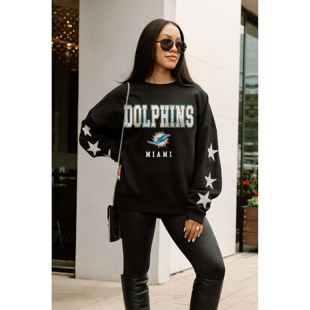 Miami Dolphins Gameday Couture Women's Velocity Relaxed Rhinestone Pullover Sweatshirt - Black - NFL