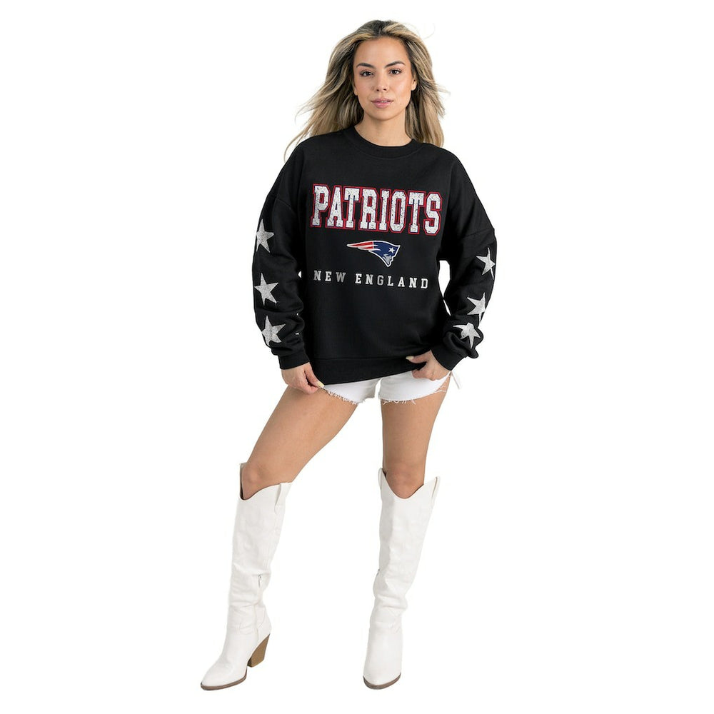 New England Patriots Gameday Couture Women's Velocity Relaxed Rhinestone Pullover Sweatshirt - Black - NFL