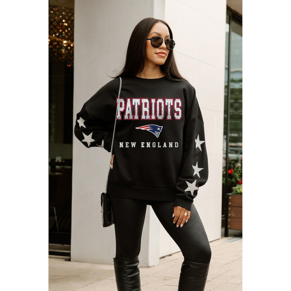 New England Patriots Gameday Couture Women's Velocity Relaxed Rhinestone Pullover Sweatshirt - Black - NFL