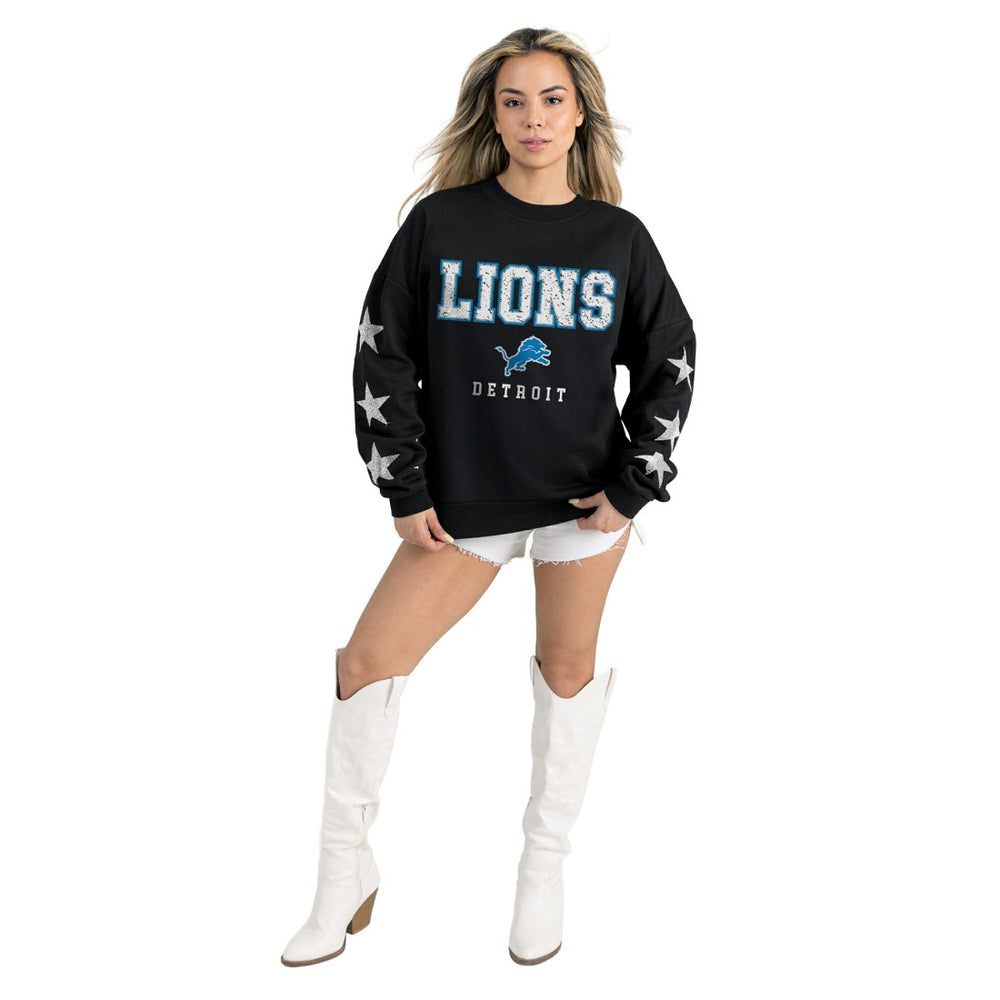 Detroit Lions Gameday Couture Women's Velocity Relaxed Rhinestone Pullover Sweatshirt - Black - NFL