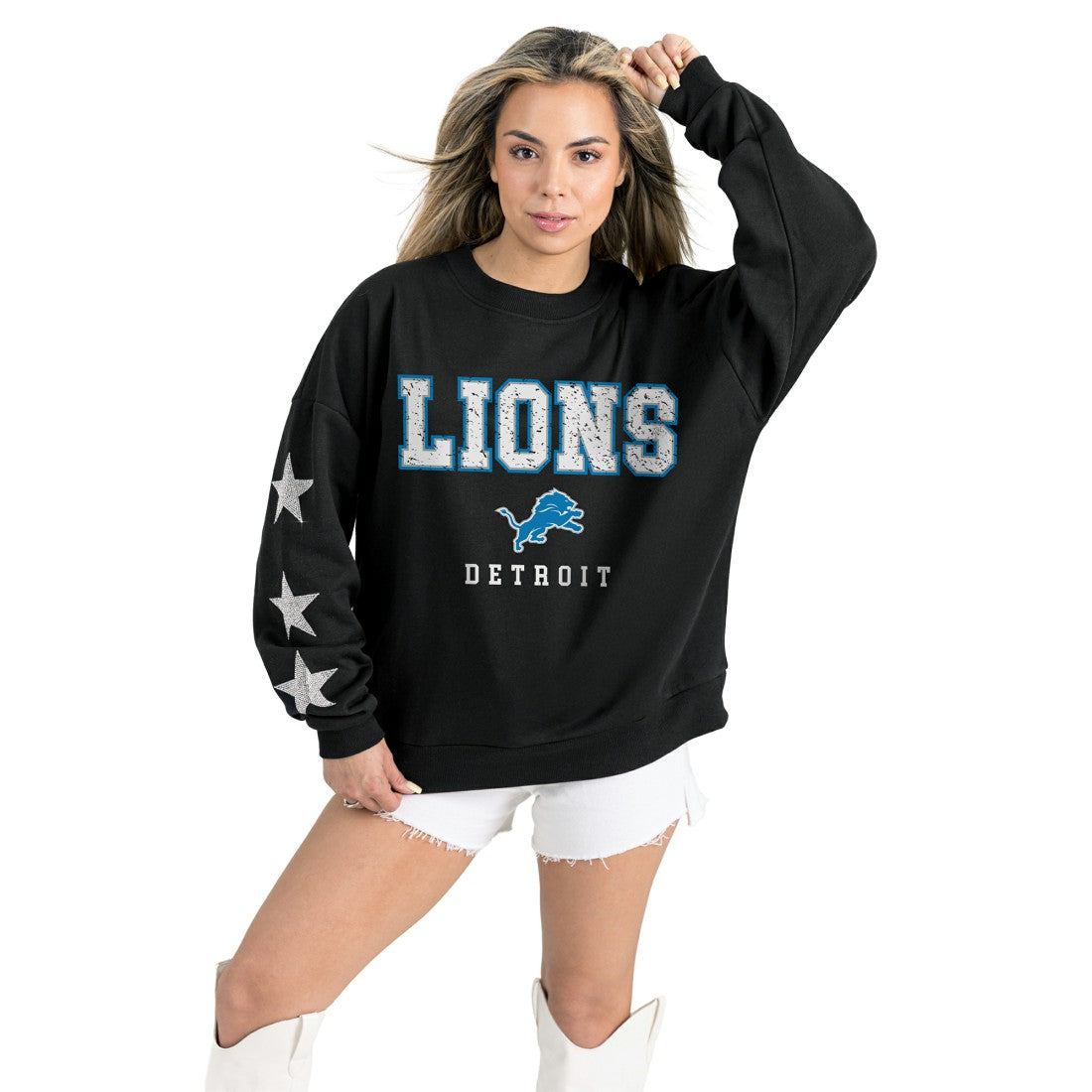 Detroit Lions Gameday Couture Women's Velocity Relaxed Rhinestone Pullover Sweatshirt - Black - NFL