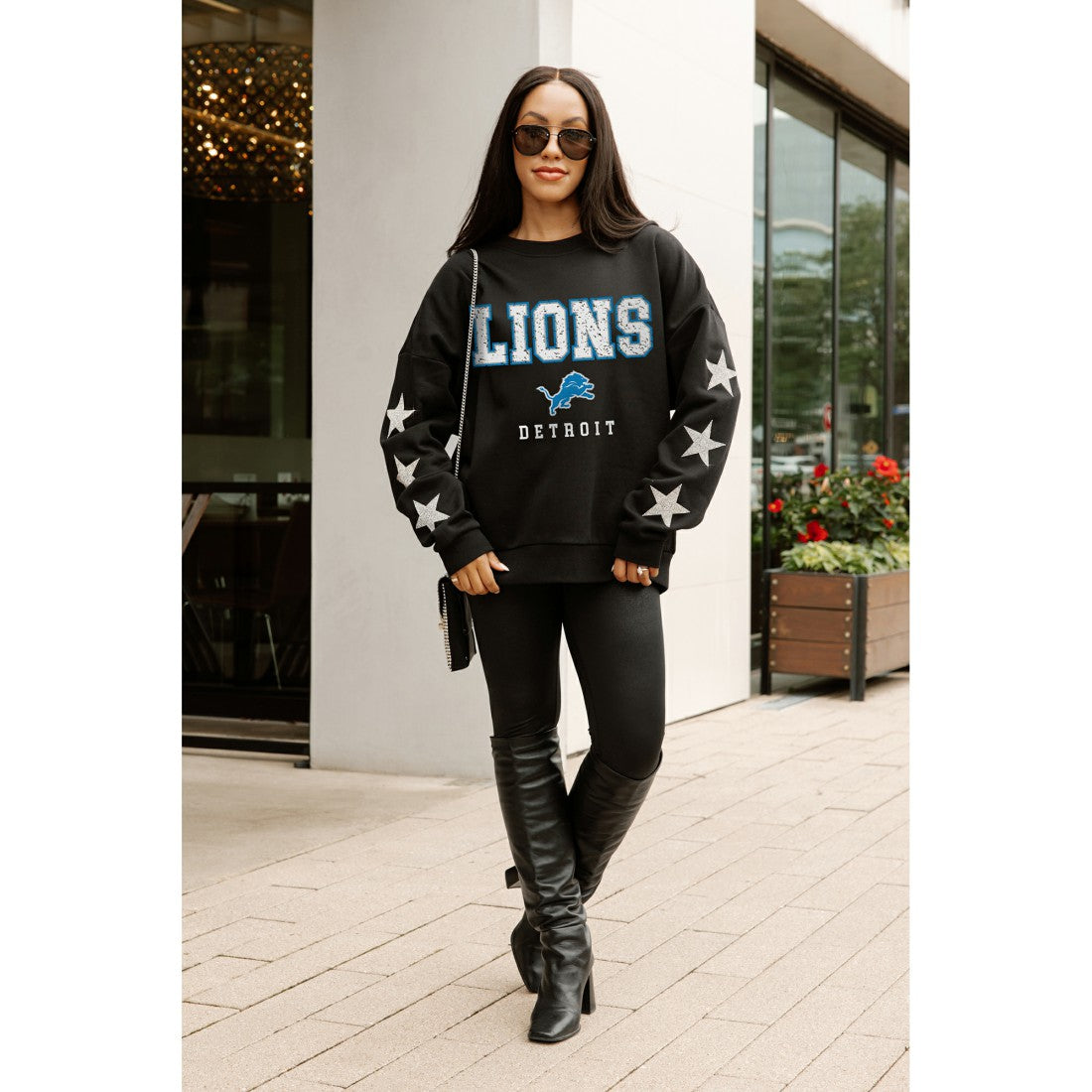 Detroit Lions Gameday Couture Women's Velocity Relaxed Rhinestone Pullover Sweatshirt - Black - NFL