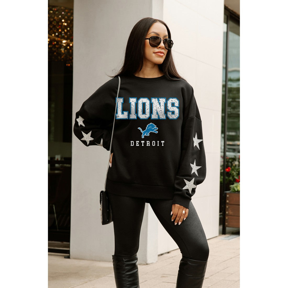 Detroit Lions Gameday Couture Women's Velocity Relaxed Rhinestone Pullover Sweatshirt - Black - NFL