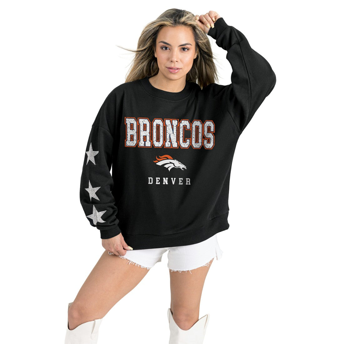 Denver Broncos Gameday Couture Women's Velocity Relaxed Rhinestone Pullover Sweatshirt - Black - NFL