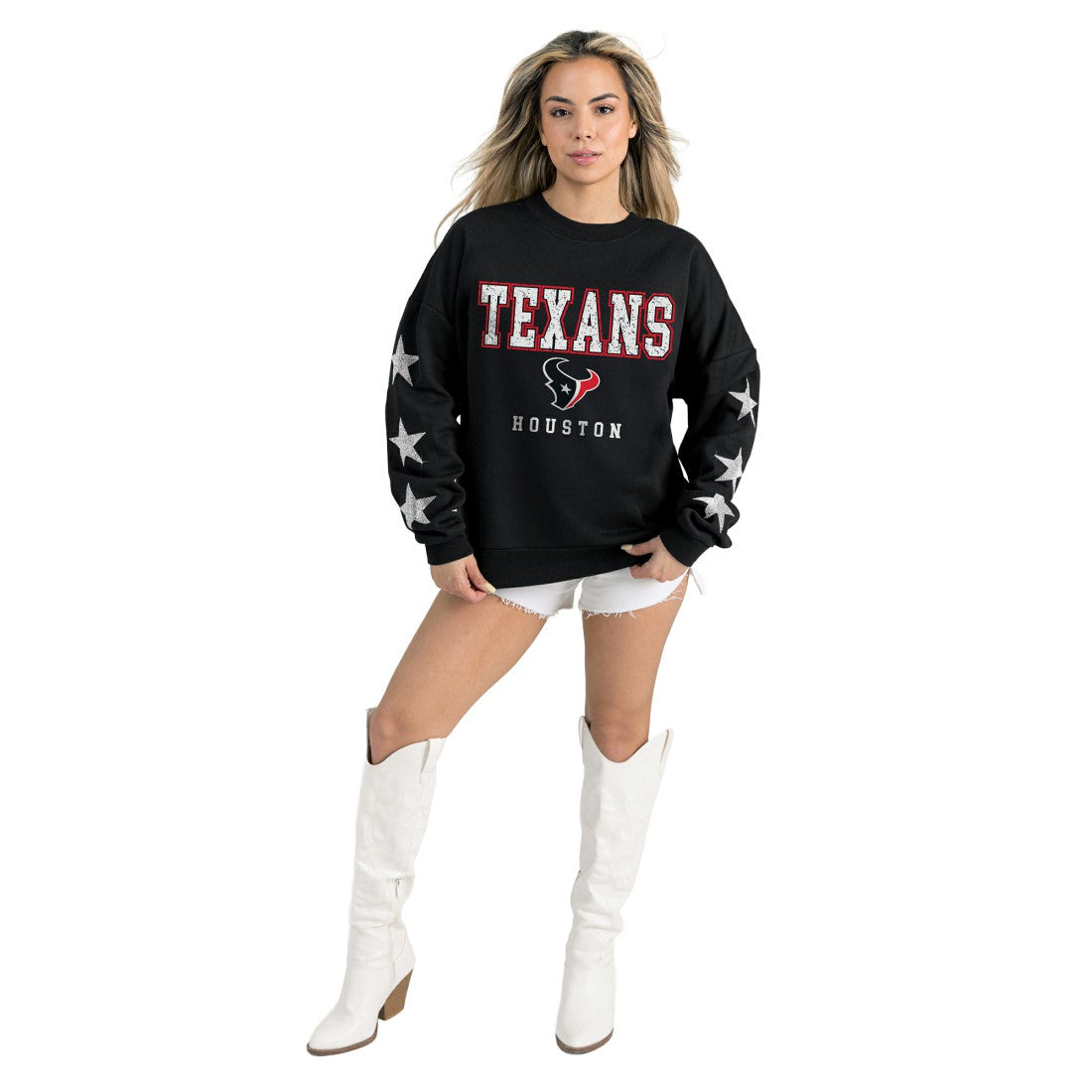 Houston Texans Gameday Couture Women's Velocity Relaxed Rhinestone Pullover Sweatshirt - Black - NFL
