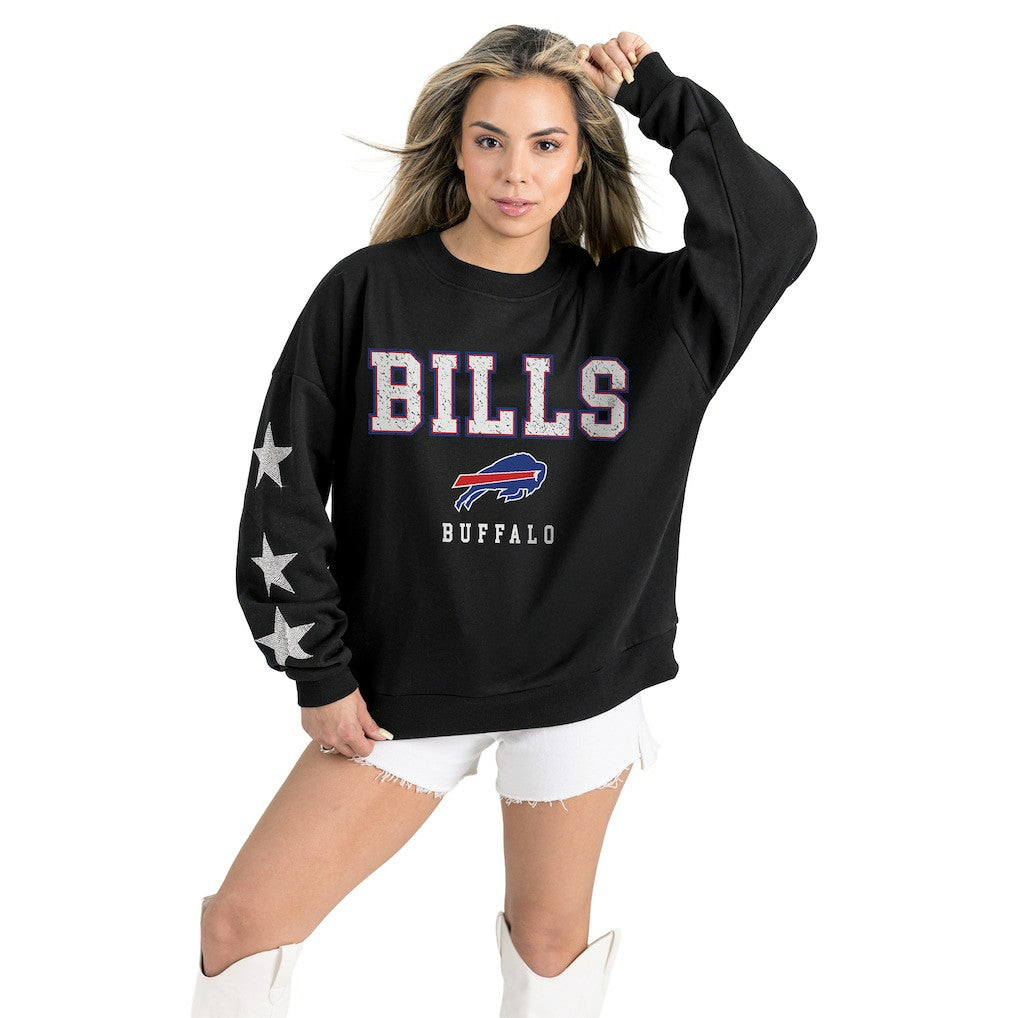 Buffalo Bills Gameday Couture Women's Velocity Relaxed Rhinestone Pullover Sweatshirt - Black - NFL