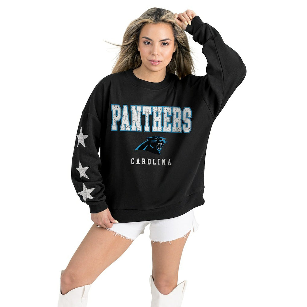 Carolina Panthers Gameday Couture Women's Velocity Relaxed Rhinestone Pullover Sweatshirt - Black - NFL