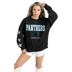 Carolina Panthers Gameday Couture Women's Velocity Relaxed Rhinestone Pullover Sweatshirt - Black - NFL