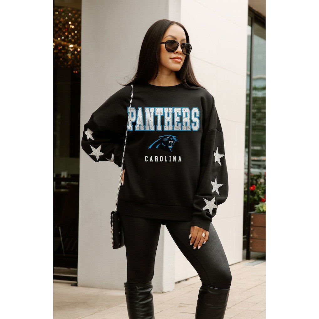 Carolina Panthers Gameday Couture Women's Velocity Relaxed Rhinestone Pullover Sweatshirt - Black - NFL