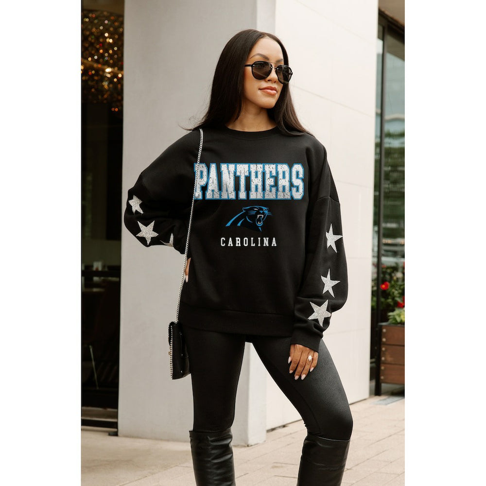 Carolina Panthers Gameday Couture Women's Velocity Relaxed Rhinestone Pullover Sweatshirt - Black - NFL