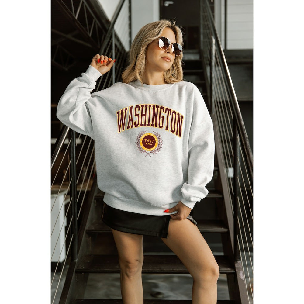 Washington Commanders Gameday Couture Women's Traditional Logo Oversized Premium Fleece Pullover Sweatshirt - Ash - NFL
