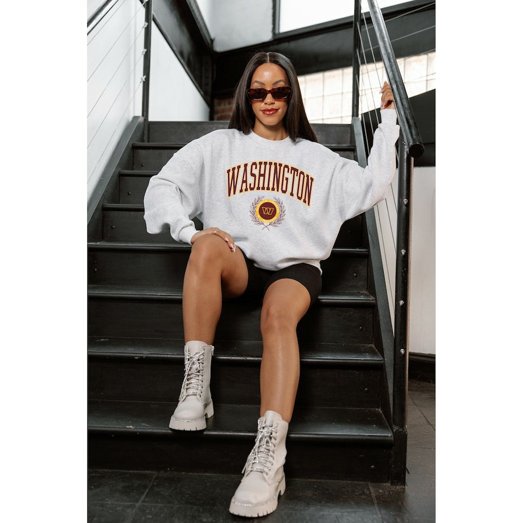 Washington Commanders Gameday Couture Women's Traditional Logo Oversized Premium Fleece Pullover Sweatshirt - Ash - NFL