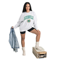 Jacksonville Jaguars Gameday Couture Women's Traditional Logo Oversized Premium Fleece Pullover Sweatshirt - Ash - NFL