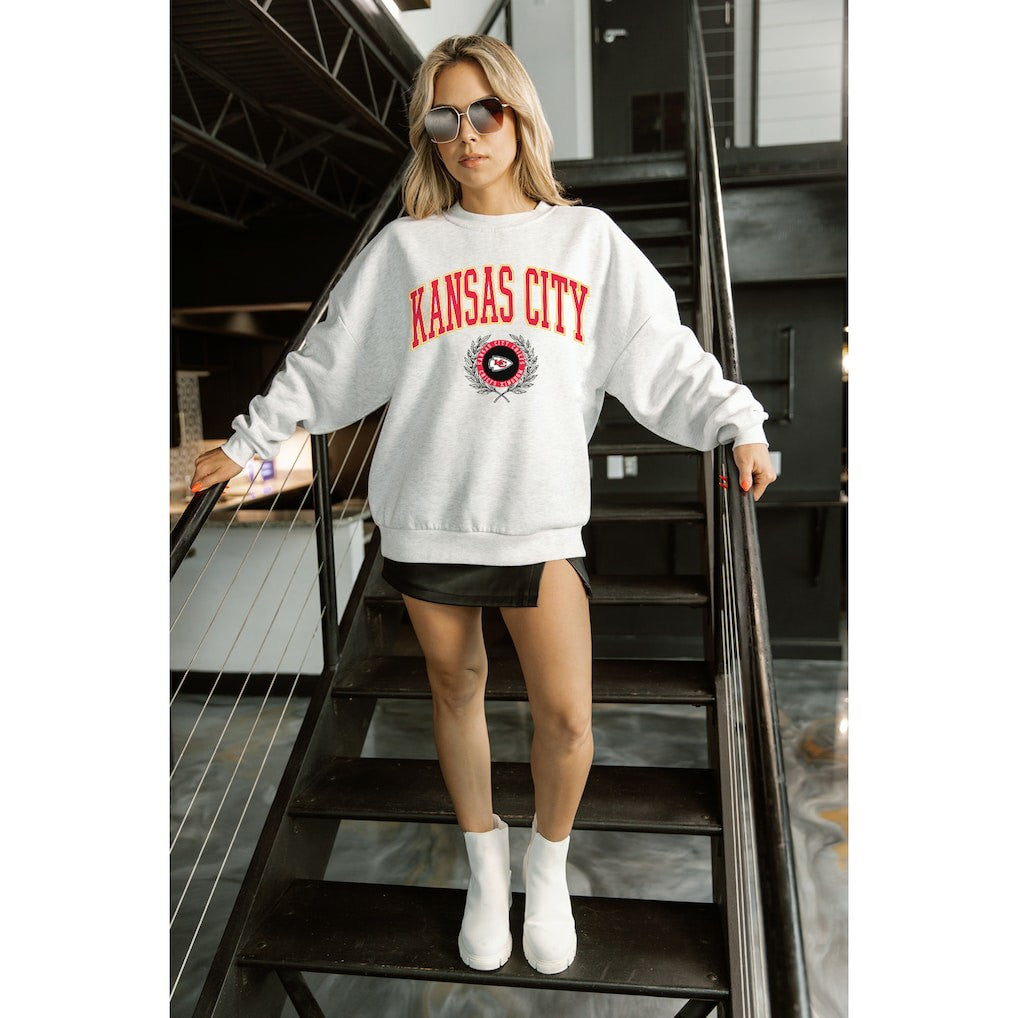 Kansas City Chiefs Gameday Couture Women's Traditional Logo Oversized Premium Fleece Pullover Sweatshirt - Ash - NFL