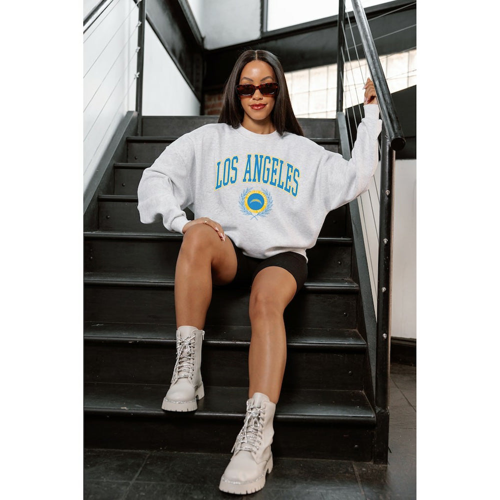 Los Angeles Chargers Gameday Couture Women's Traditional Logo Oversized Premium Fleece Pullover Sweatshirt - Ash - NFL