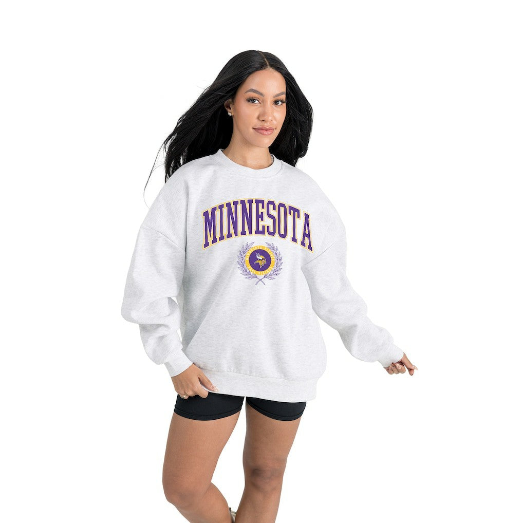 Minnesota Vikings Gameday Couture Women's Traditional Logo Oversized Premium Fleece Pullover Sweatshirt - Ash - NFL