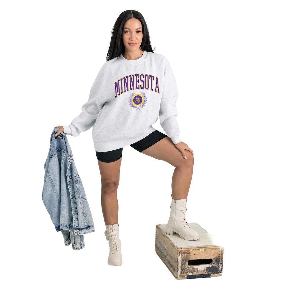 Minnesota Vikings Gameday Couture Women's Traditional Logo Oversized Premium Fleece Pullover Sweatshirt - Ash - NFL