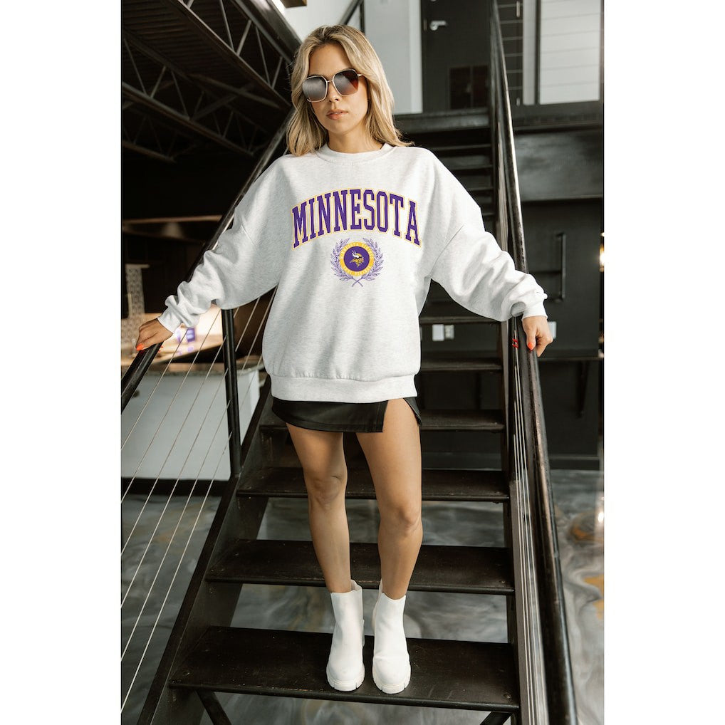 Minnesota Vikings Gameday Couture Women's Traditional Logo Oversized Premium Fleece Pullover Sweatshirt - Ash - NFL