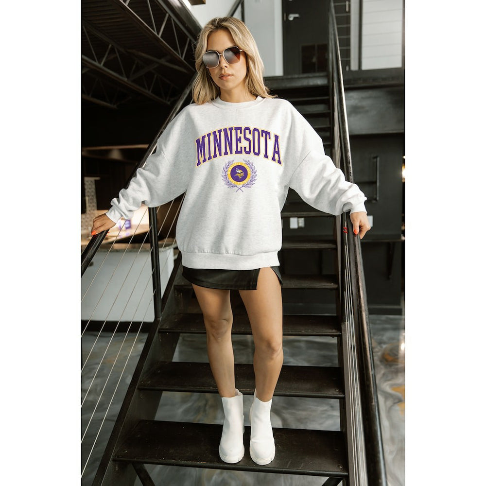 Minnesota Vikings Gameday Couture Women's Traditional Logo Oversized Premium Fleece Pullover Sweatshirt - Ash - NFL