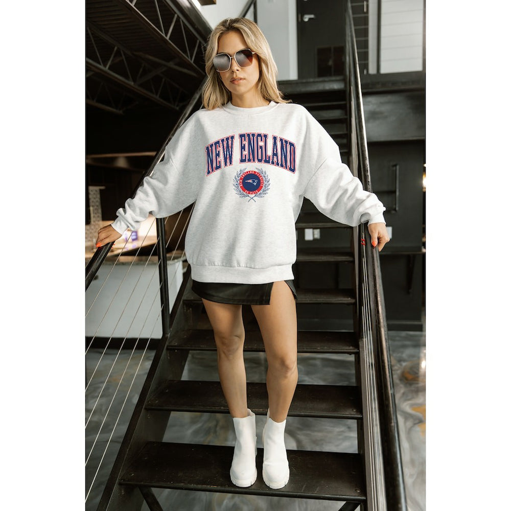 New England Patriots Gameday Couture Women's Traditional Logo Oversized Premium Fleece Pullover Sweatshirt - Ash - NFL