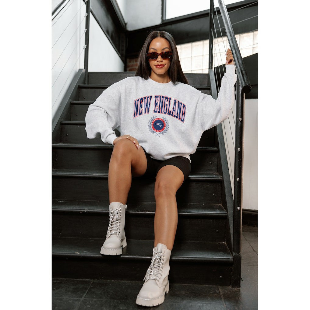 New England Patriots Gameday Couture Women's Traditional Logo Oversized Premium Fleece Pullover Sweatshirt - Ash - NFL
