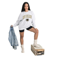 New Orleans Saints Gameday Couture Women's Traditional Logo Oversized Premium Fleece Pullover Sweatshirt - Ash - NFL