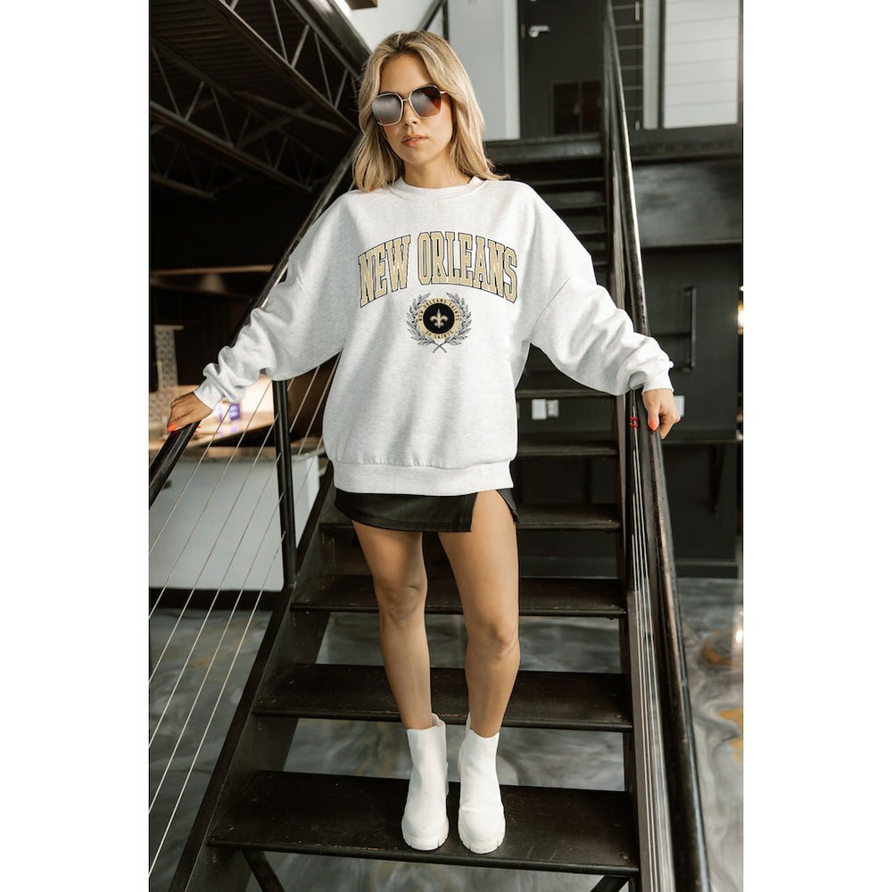 New Orleans Saints Gameday Couture Women's Traditional Logo Oversized Premium Fleece Pullover Sweatshirt - Ash - NFL