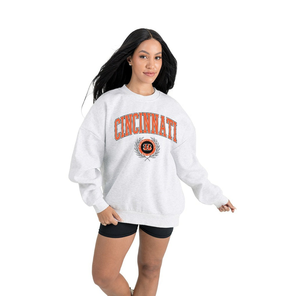 Cincinnati Bengals Gameday Couture Women's Traditional Logo Oversized Premium Fleece Pullover Sweatshirt - Ash - NFL