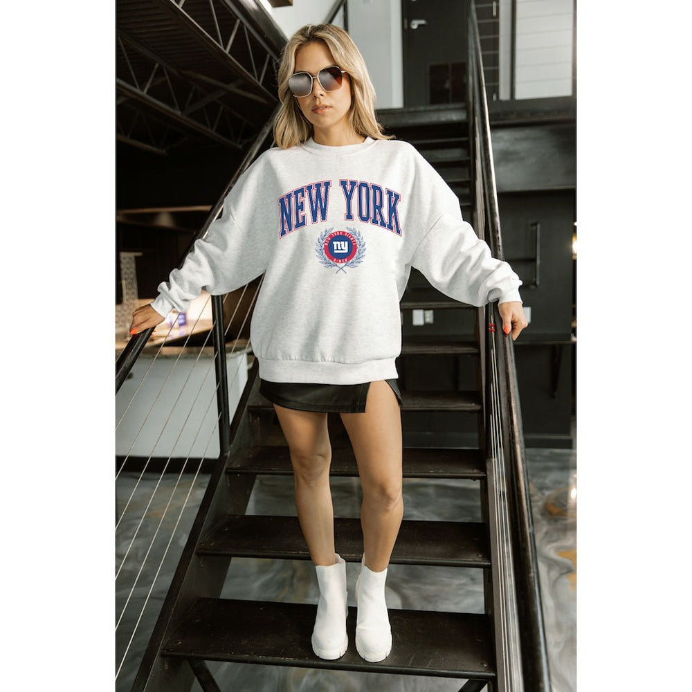New York Giants Gameday Couture Women's Traditional Logo Oversized Premium Fleece Pullover Sweatshirt - Ash - NFL
