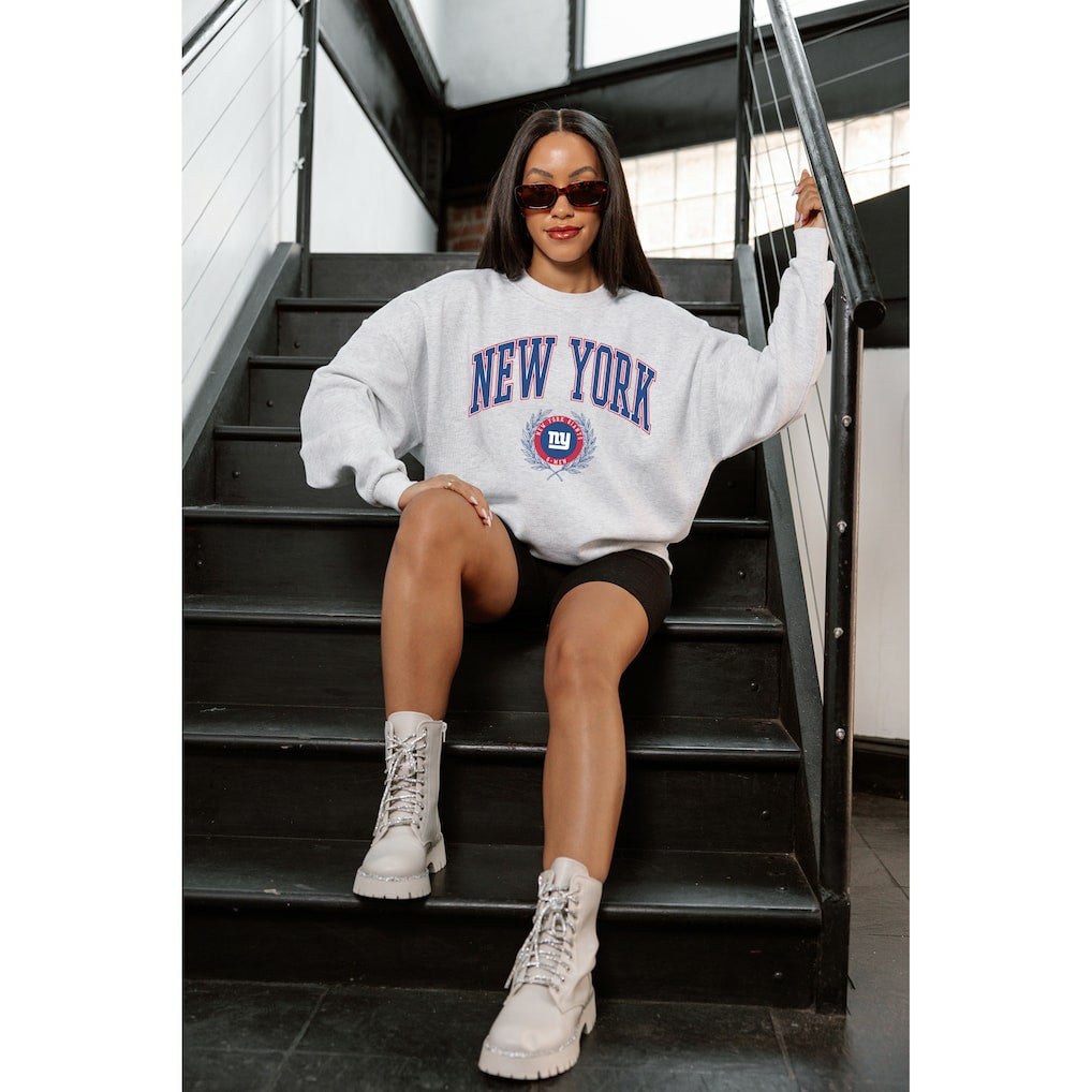 New York Giants Gameday Couture Women's Traditional Logo Oversized Premium Fleece Pullover Sweatshirt - Ash - NFL