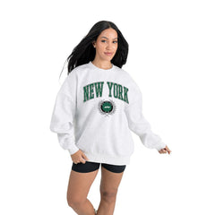 New York Jets Gameday Couture Women's Traditional Logo Oversized Premium Fleece Pullover Sweatshirt - Ash - NFL