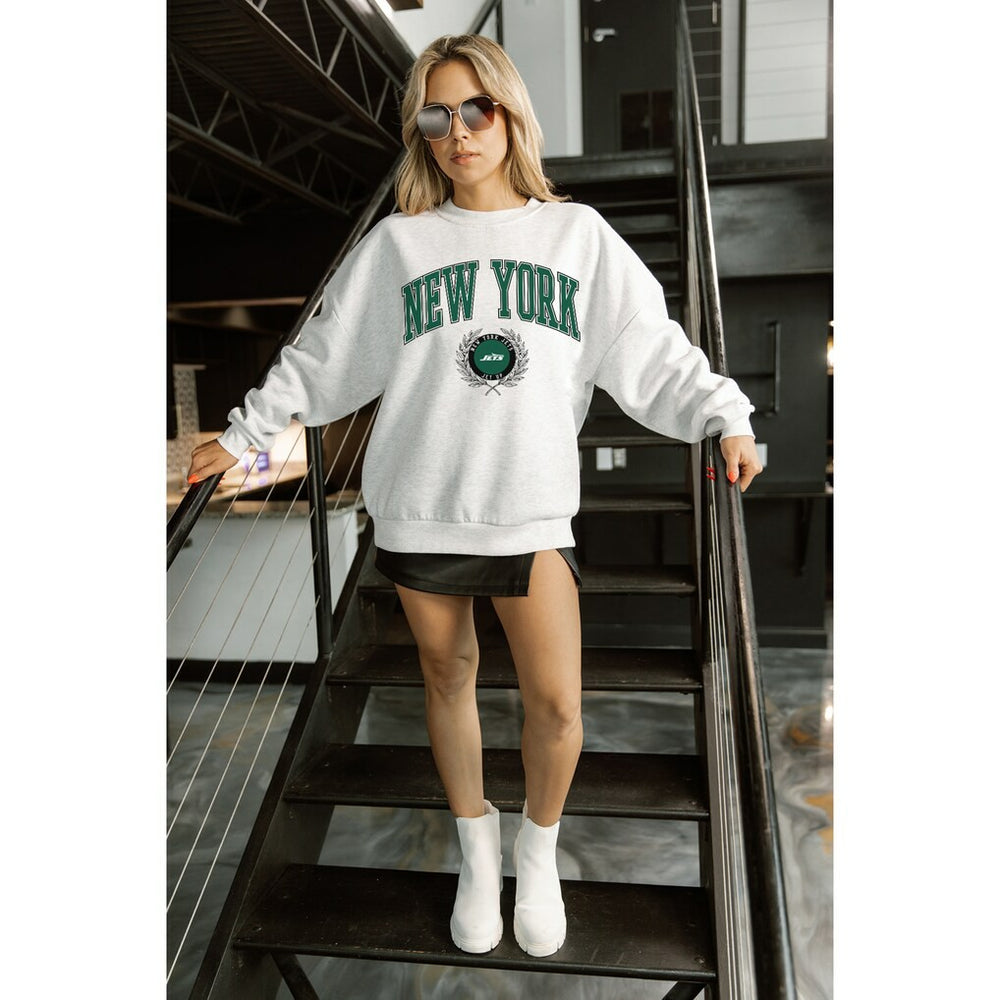 New York Jets Gameday Couture Women's Traditional Logo Oversized Premium Fleece Pullover Sweatshirt - Ash - NFL