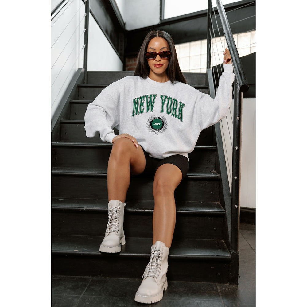 New York Jets Gameday Couture Women's Traditional Logo Oversized Premium Fleece Pullover Sweatshirt - Ash - NFL