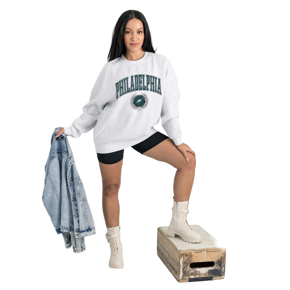 Philadelphia Eagles Gameday Couture Women's Traditional Logo Oversized Premium Fleece Pullover Sweatshirt - Ash - NFL