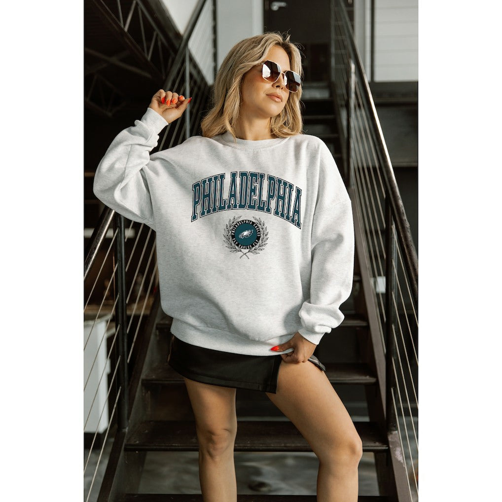 Philadelphia Eagles Gameday Couture Women's Traditional Logo Oversized Premium Fleece Pullover Sweatshirt - Ash - NFL