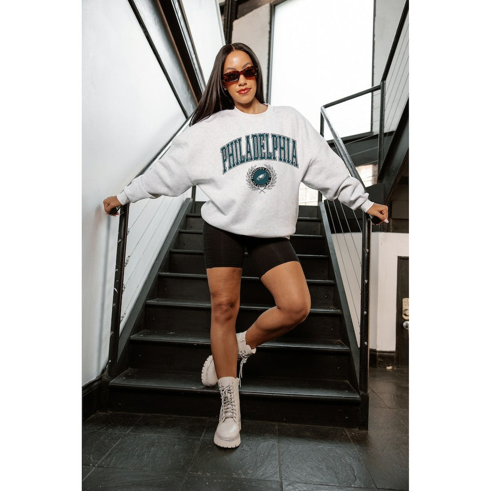Philadelphia Eagles Gameday Couture Women's Traditional Logo Oversized Premium Fleece Pullover Sweatshirt - Ash - NFL
