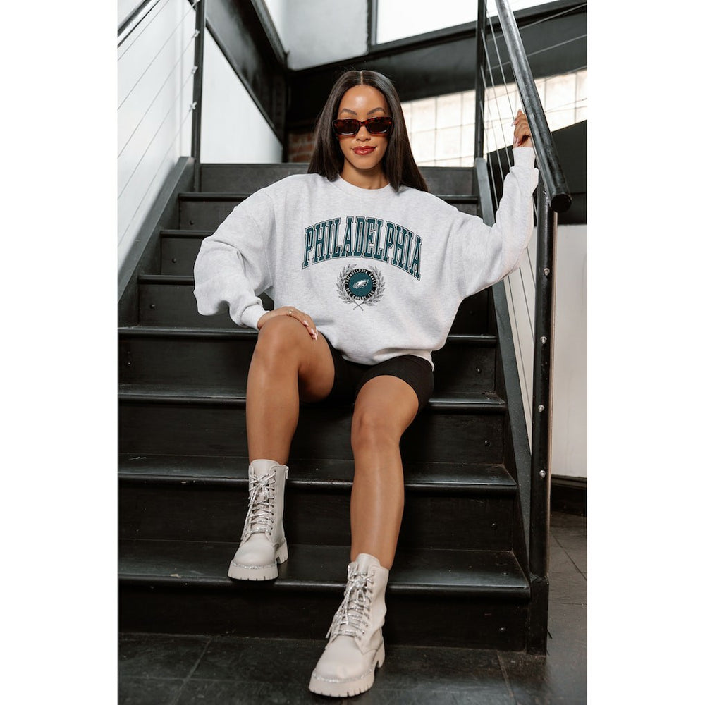 Philadelphia Eagles Gameday Couture Women's Traditional Logo Oversized Premium Fleece Pullover Sweatshirt - Ash - NFL
