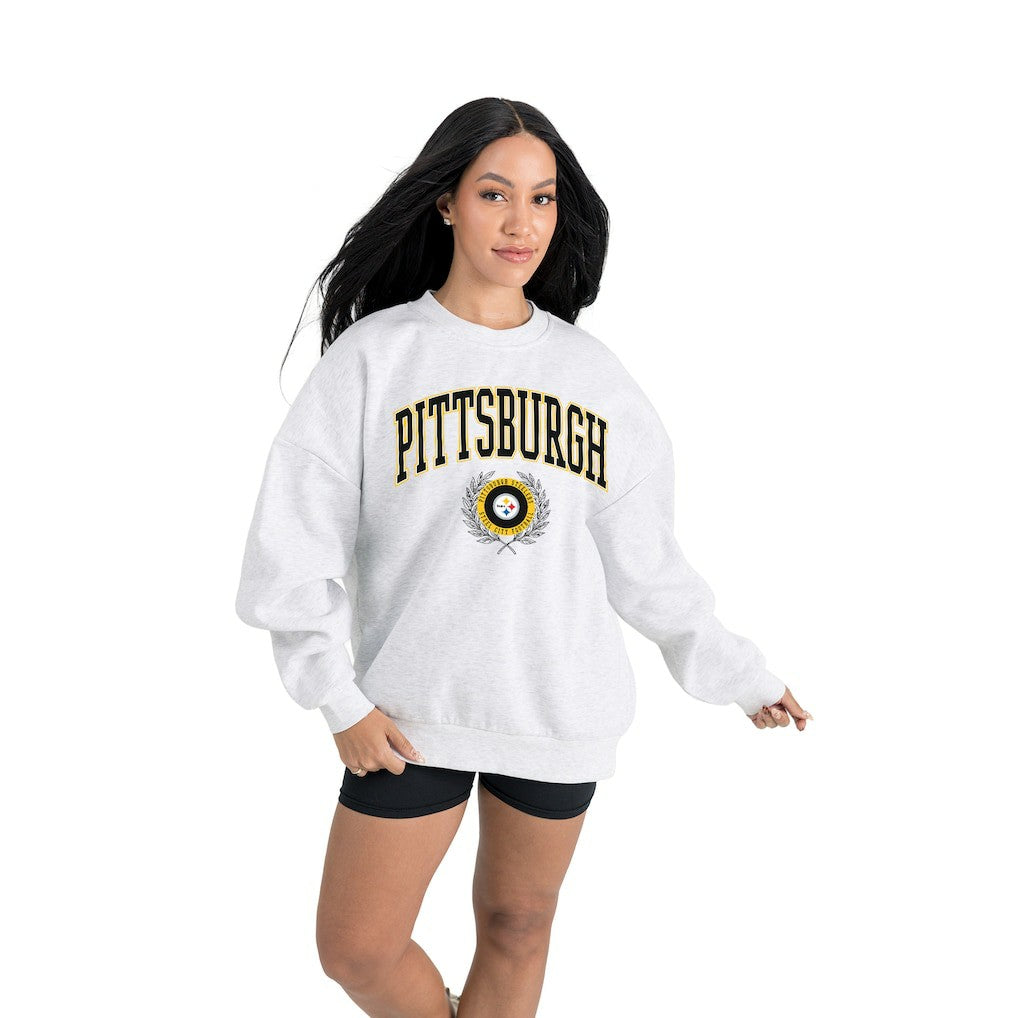 Pittsburgh Steelers Gameday Couture Women's Traditional Logo Oversized Premium Fleece Pullover Sweatshirt - Ash - NFL