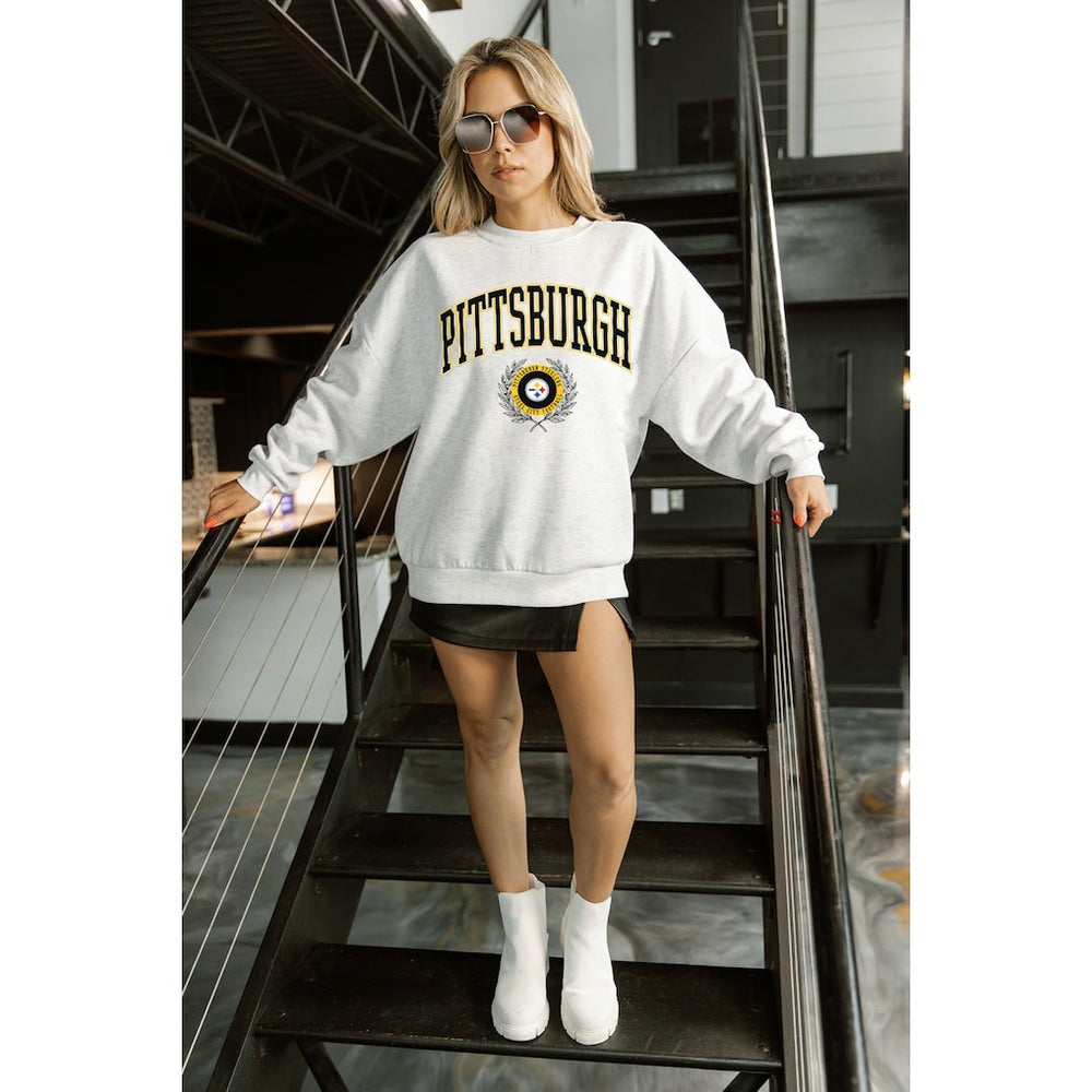 Pittsburgh Steelers Gameday Couture Women's Traditional Logo Oversized Premium Fleece Pullover Sweatshirt - Ash - NFL