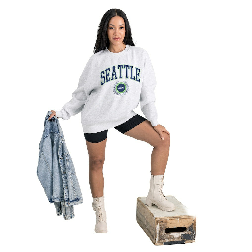 Seattle Seahawks Gameday Couture Women's Traditional Logo Oversized Premium Fleece Pullover Sweatshirt - Ash - NFL
