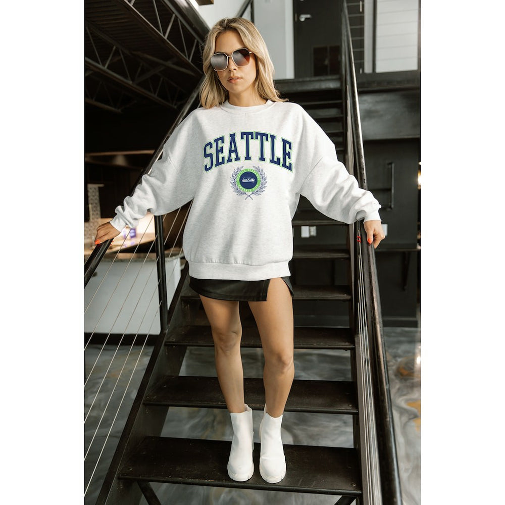 Seattle Seahawks Gameday Couture Women's Traditional Logo Oversized Premium Fleece Pullover Sweatshirt - Ash - NFL