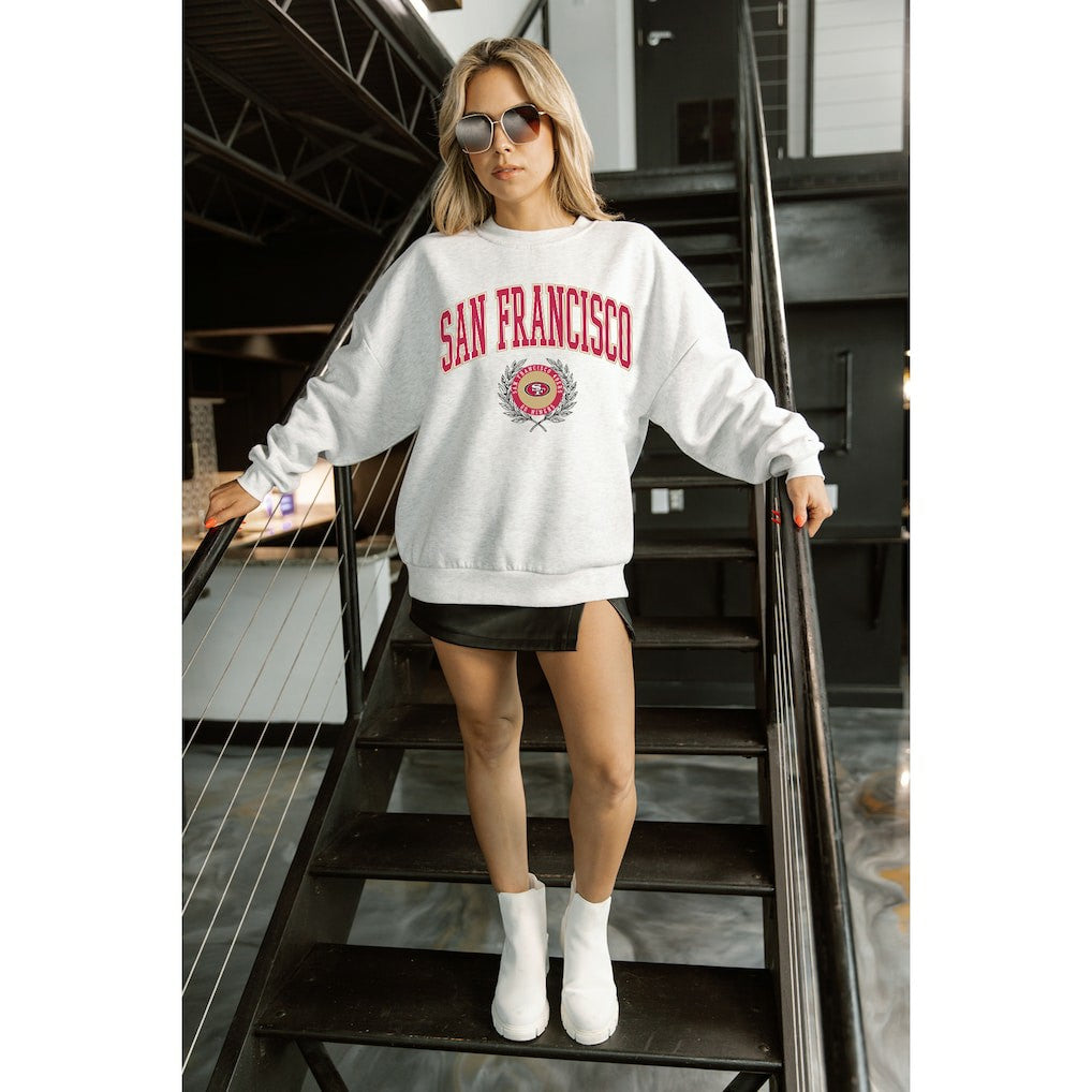 San Francisco 49ers Gameday Couture Women's Traditional Logo Oversized Premium Fleece Pullover Sweatshirt - Ash - NFL